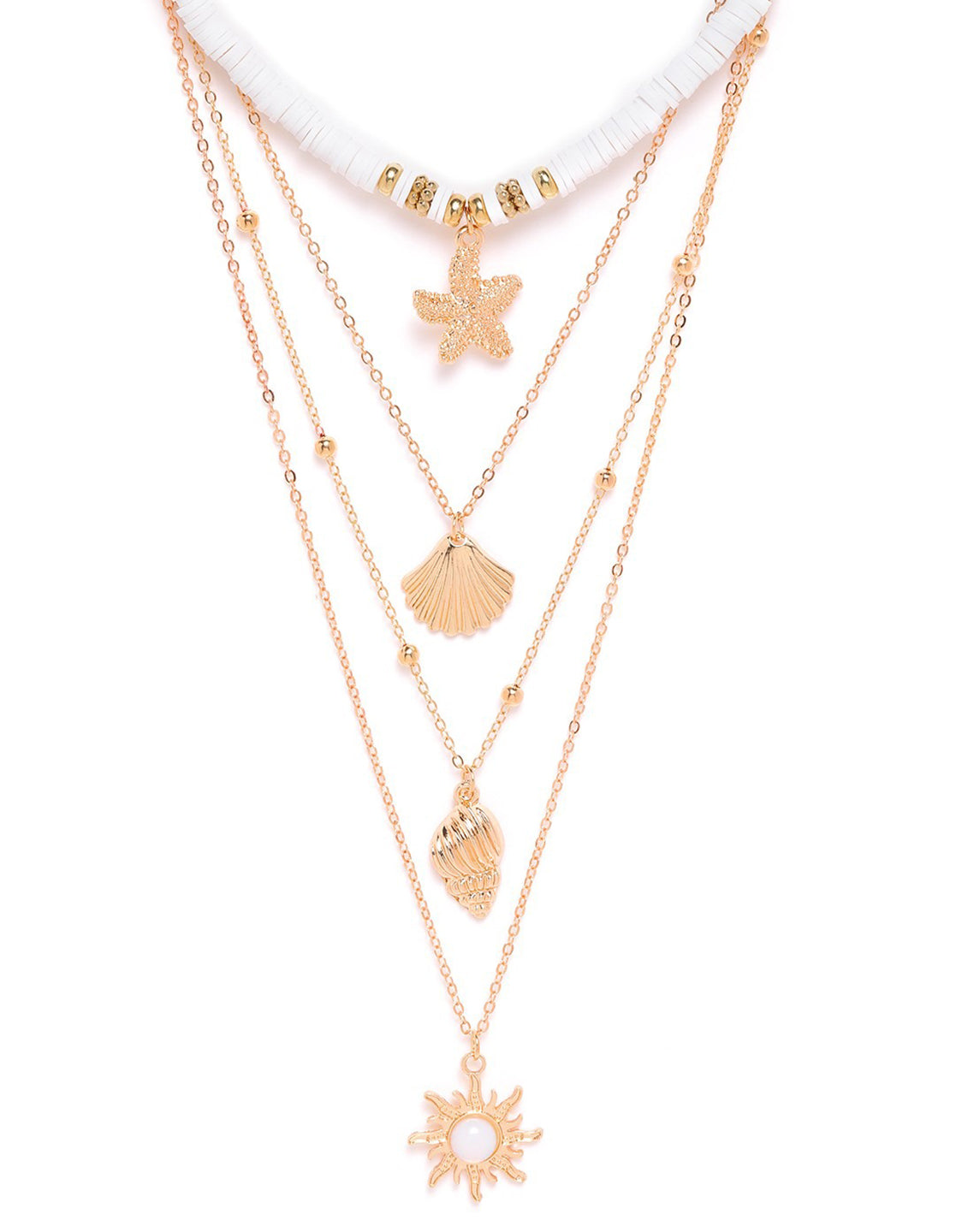 Set of 4 Rose Gold Plated White Bead Concha Shell Multi Pack Necklace