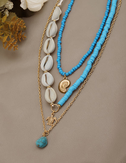 Set of 3 Rose Gold Plated Sea Shell Tortoise and Stone Multi Pack Necklace