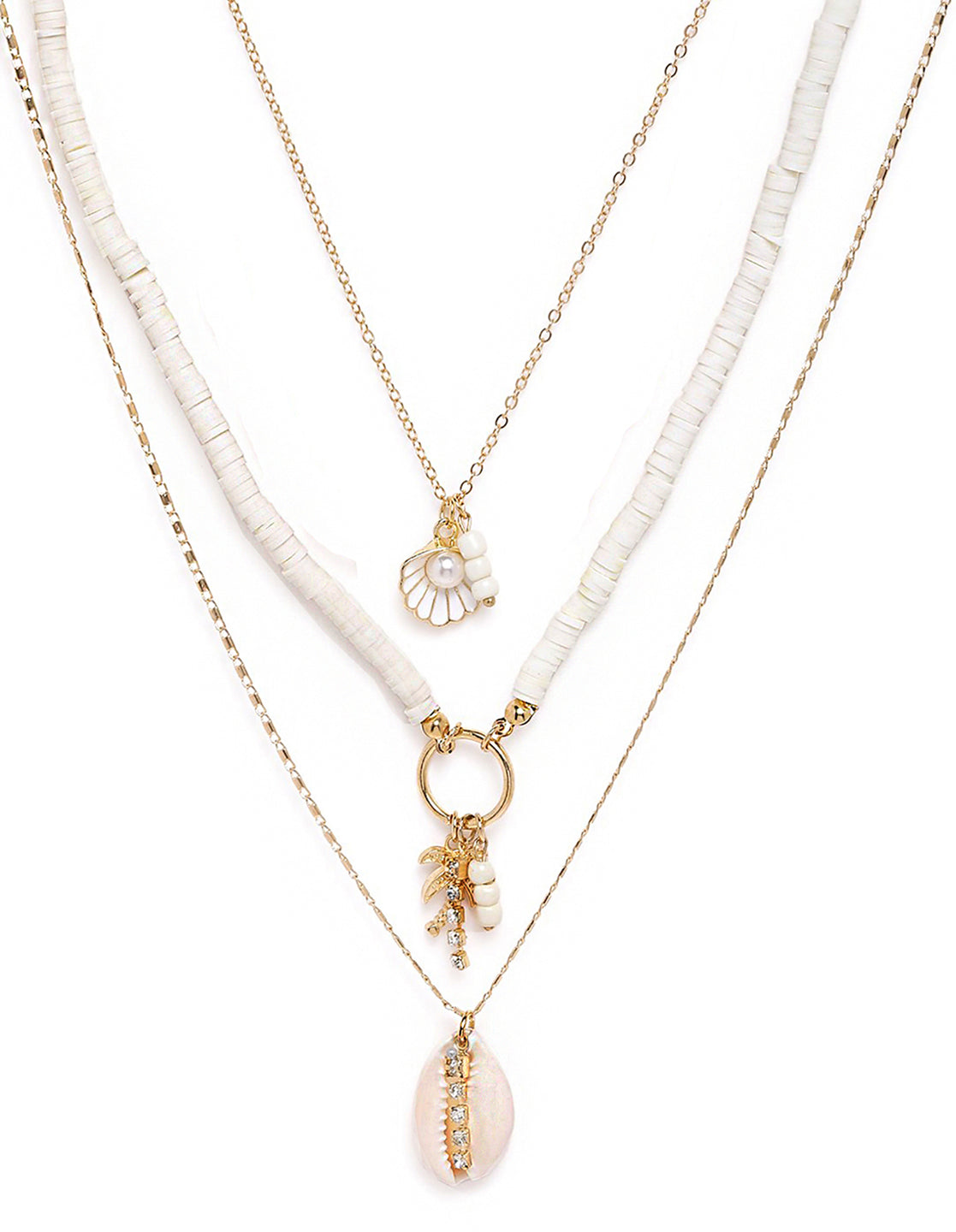 Set of 3 Rose Gold Plated Puka Shell Palm Tree Multi Pack Necklace