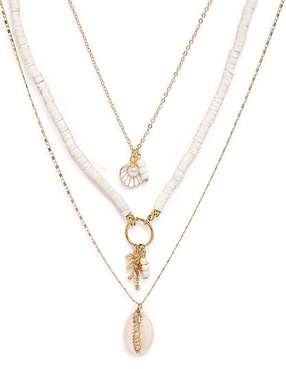 Set of 3 Rose Gold Plated Puka Shell Palm Tree Multi Pack Necklace
