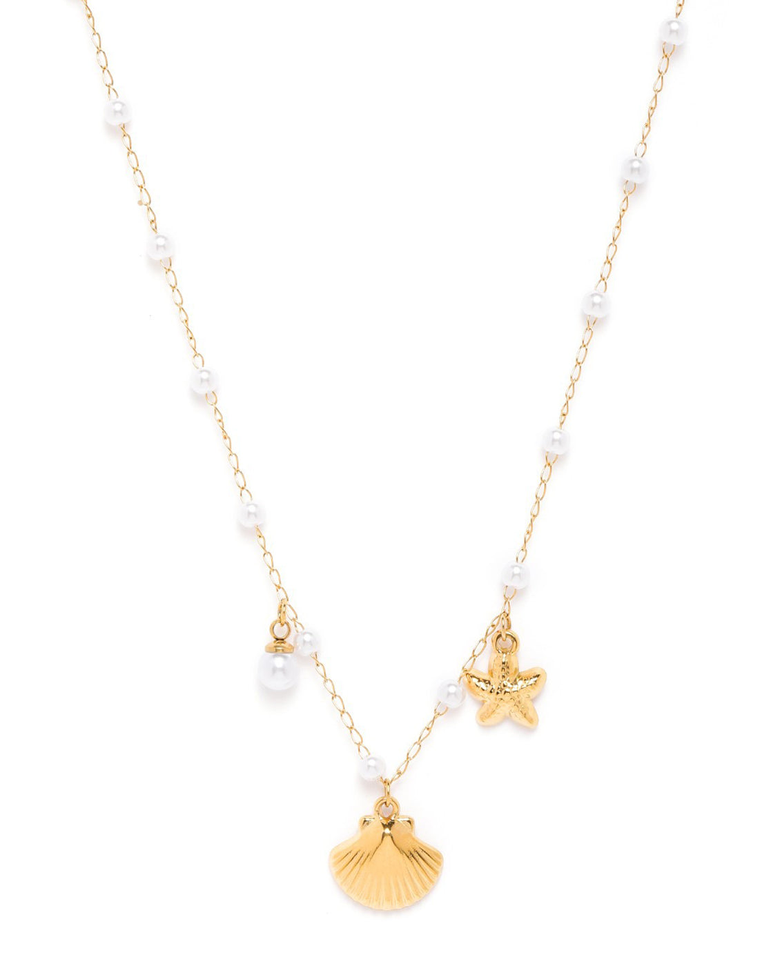 Gold Plated White Pearl Shell and Starfish Necklace