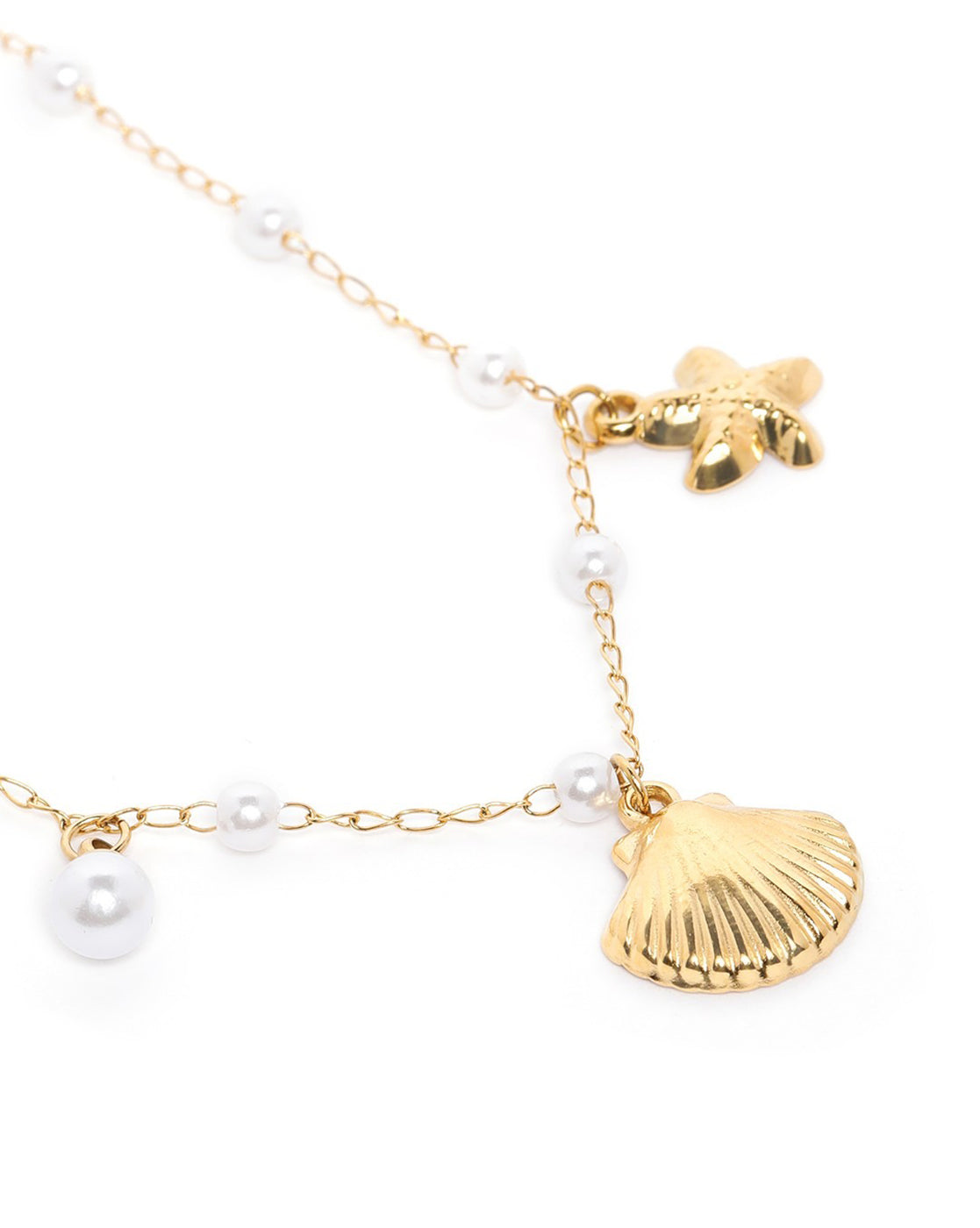 Gold Plated White Pearl Shell and Starfish Necklace