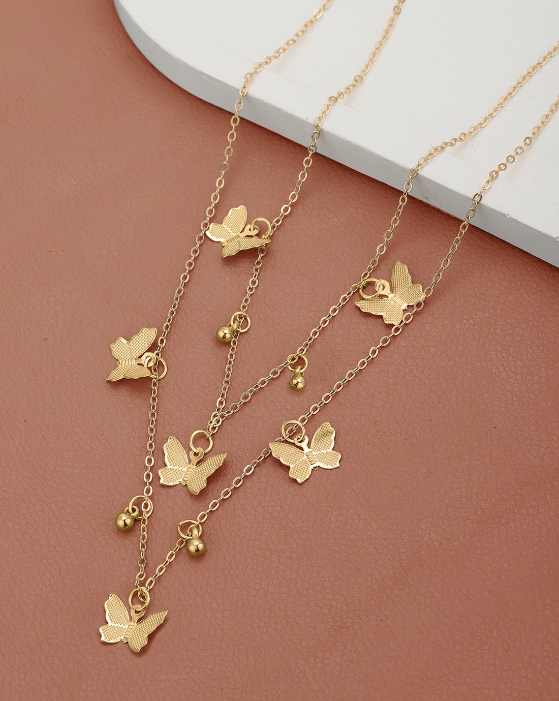 Rose Gold Plated Multiple Butterfly Double Chain Necklace