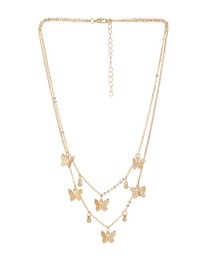Rose Gold Plated Multiple Butterfly Double Chain Necklace