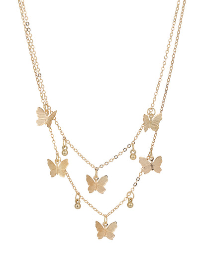 Rose Gold Plated Multiple Butterfly Double Chain Necklace