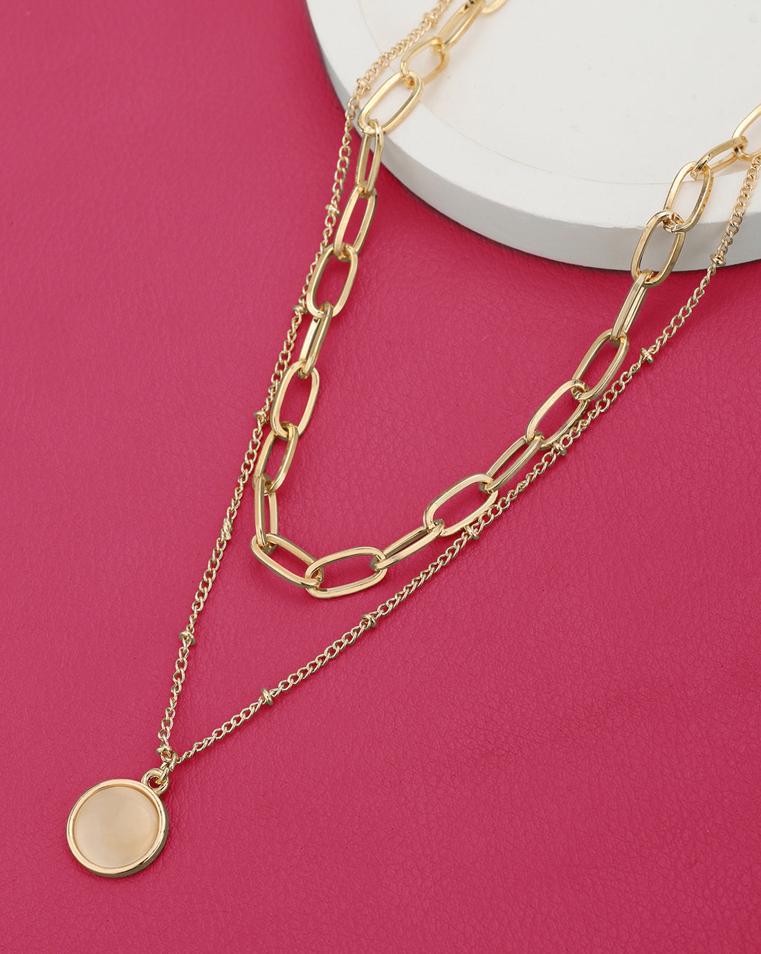 Rose Gold Plated Cats Eye Pendant Layered Necklace