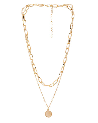 Rose Gold Plated Cats Eye Pendant Layered Necklace