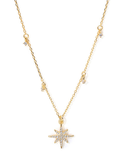 18kt Gold Plated CZ Burst Star Pendant and Chain Necklace