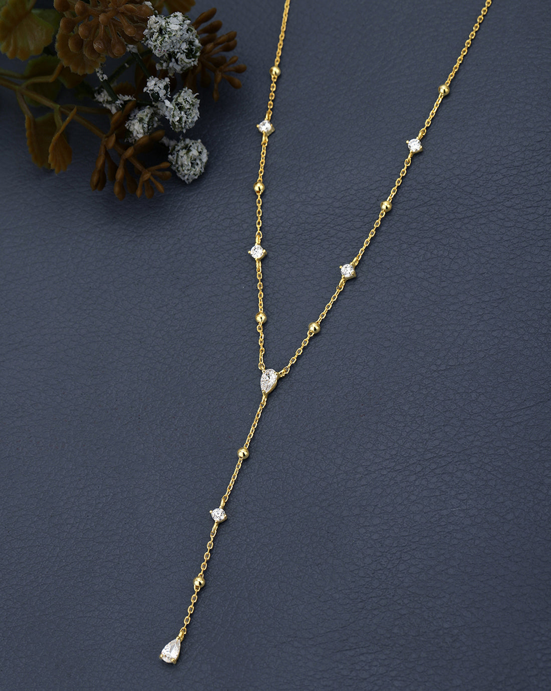 18kt Gold Plated CZ Lariat Necklace