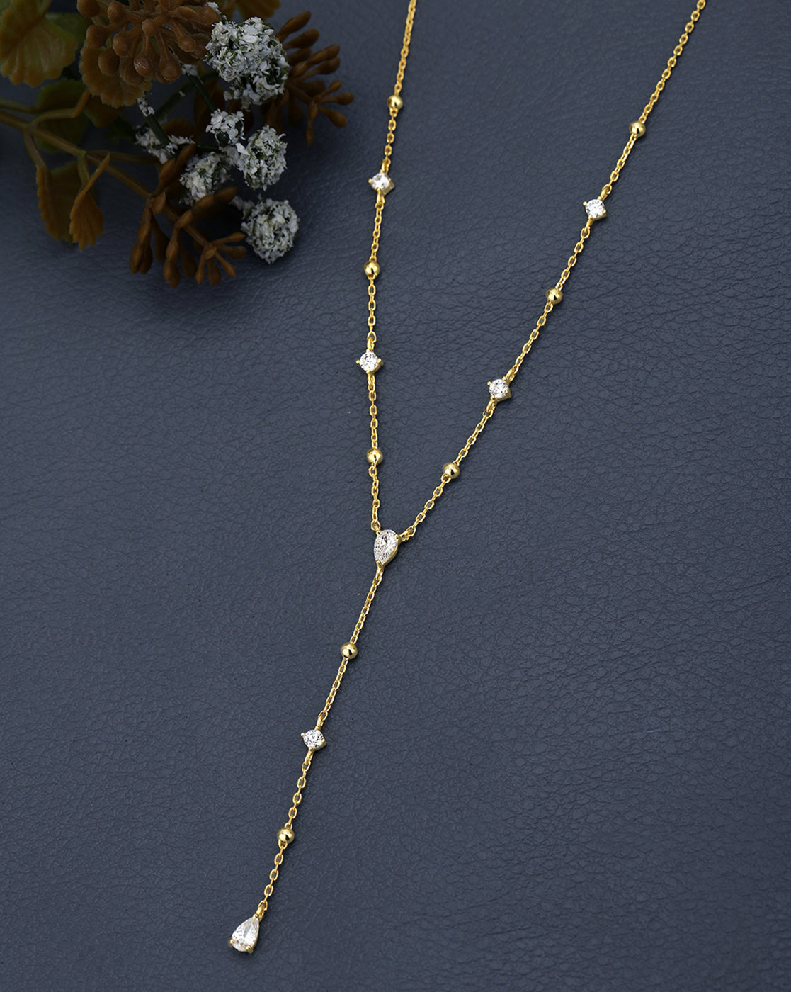 18kt Gold Plated CZ Lariat Necklace