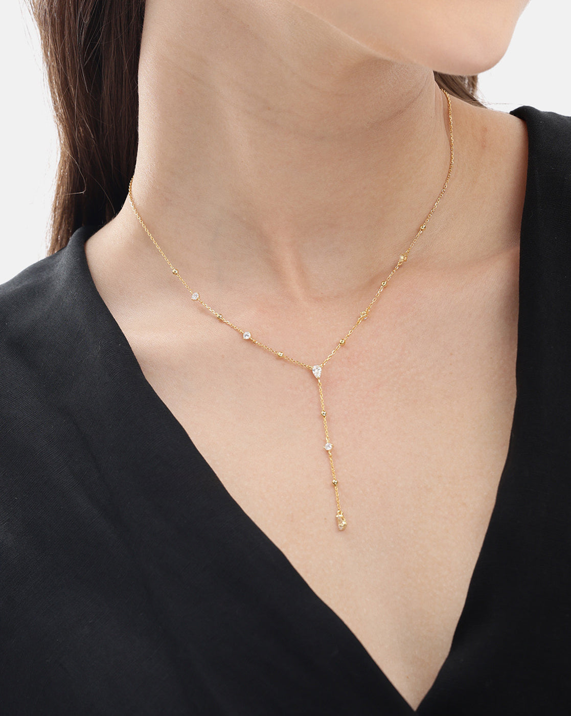 18kt Gold Plated CZ Lariat Necklace