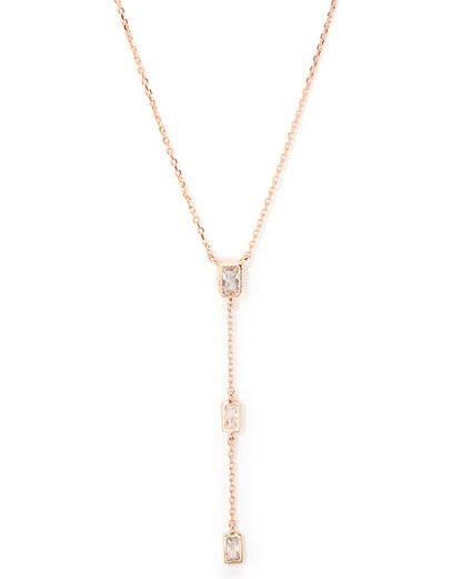 18kt Rose Gold Plated CZ Lariat Necklace