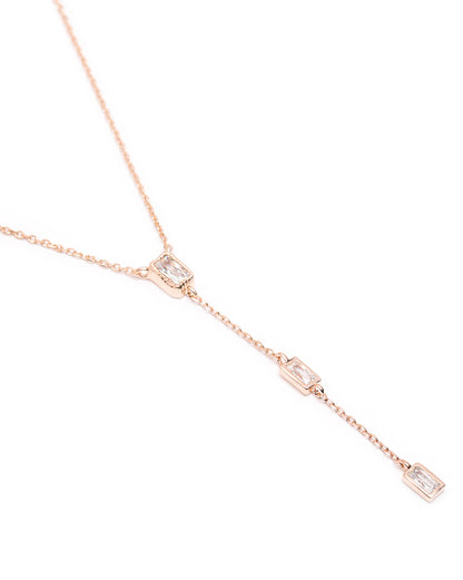 18kt Rose Gold Plated CZ Lariat Necklace