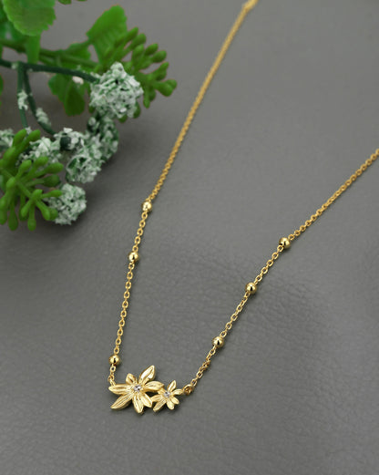 18kt Gold Plated CZ Double Floral Necklace