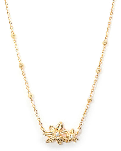 18kt Gold Plated CZ Double Floral Necklace