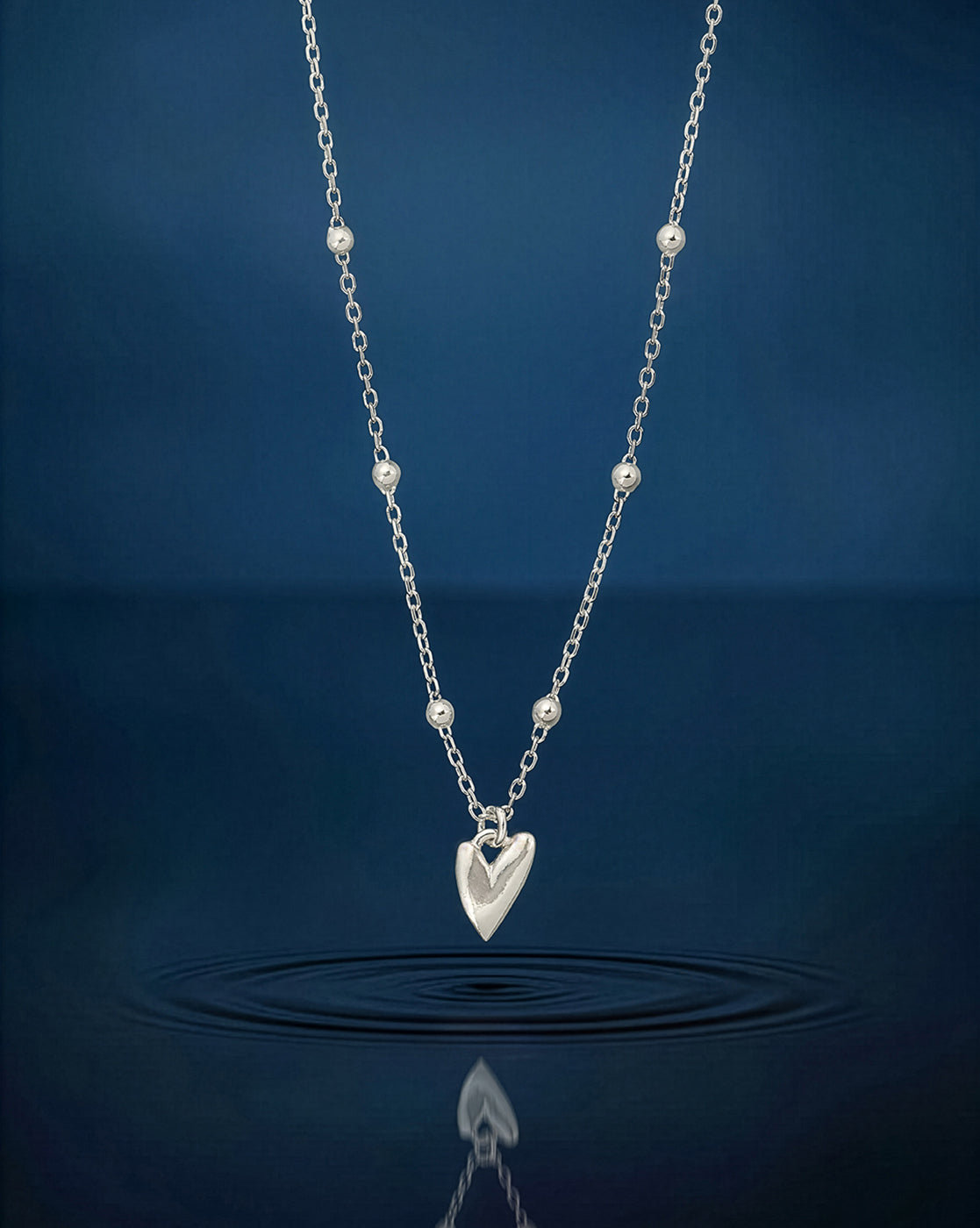 Rhodium Plated Heart Pendant and Chain Necklace