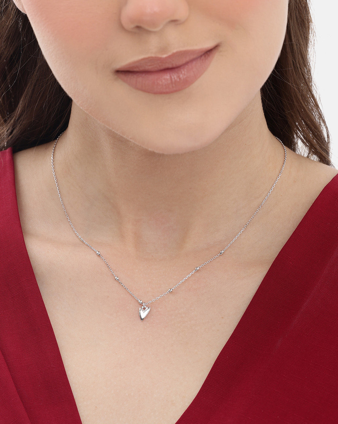 Rhodium Plated Heart Pendant and Chain Necklace