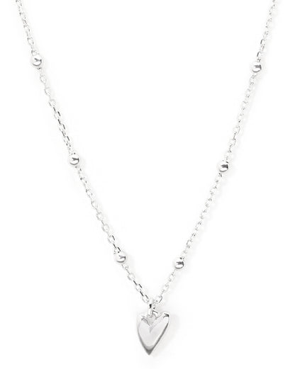 Rhodium Plated Heart Pendant and Chain Necklace