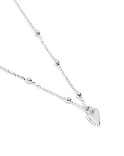 Rhodium Plated Heart Pendant and Chain Necklace