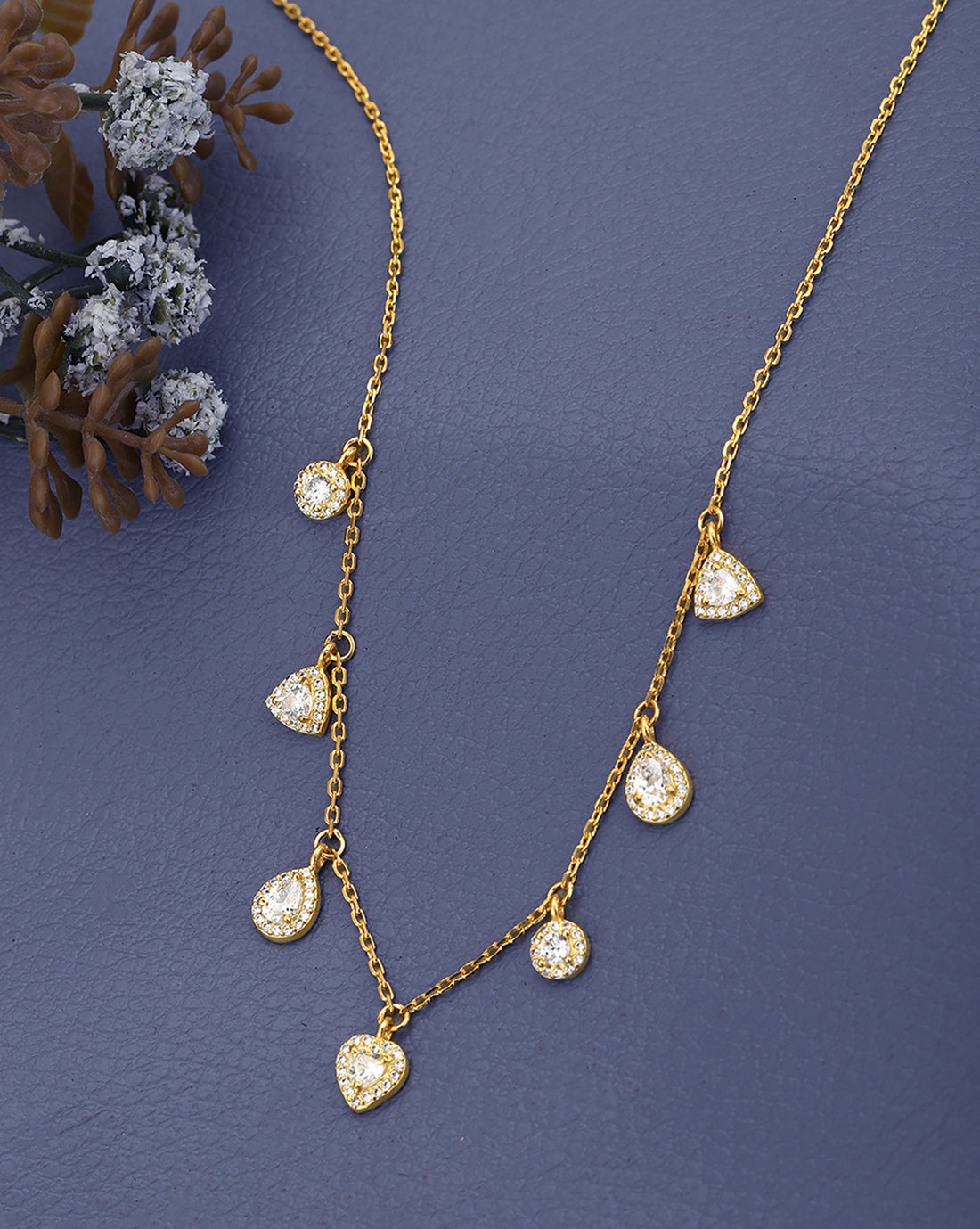 18kt Gold Plated CZ Multi Shape Charm Necklace