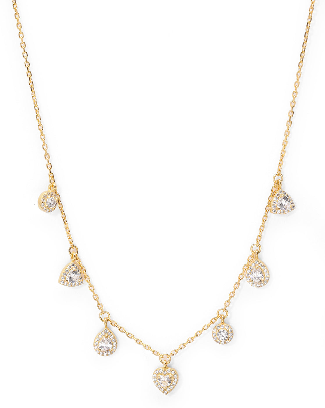 18kt Gold Plated CZ Multi Shape Charm Necklace