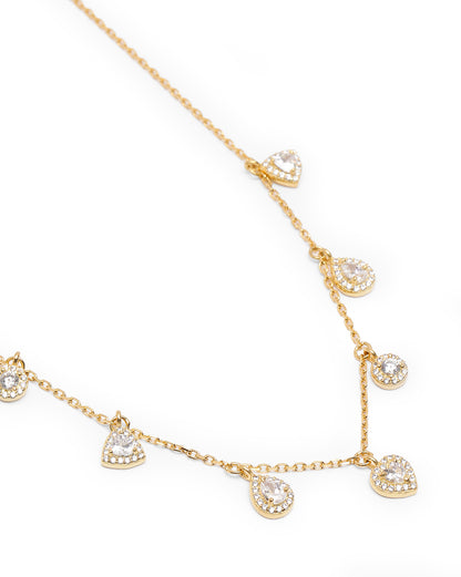 18kt Gold Plated CZ Multi Shape Charm Necklace