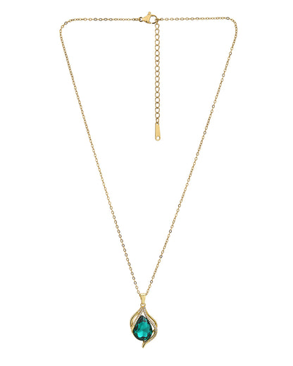 Gold Plated CZ Emerald Crystal Teardrop Pendant and Chain