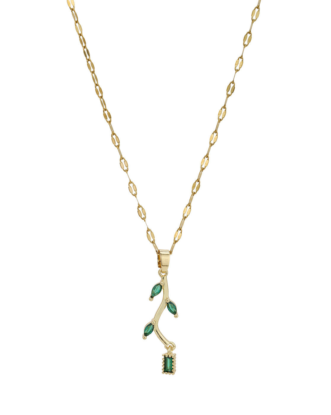 Gold Plated Green CZ Leaf Pendant with Chain