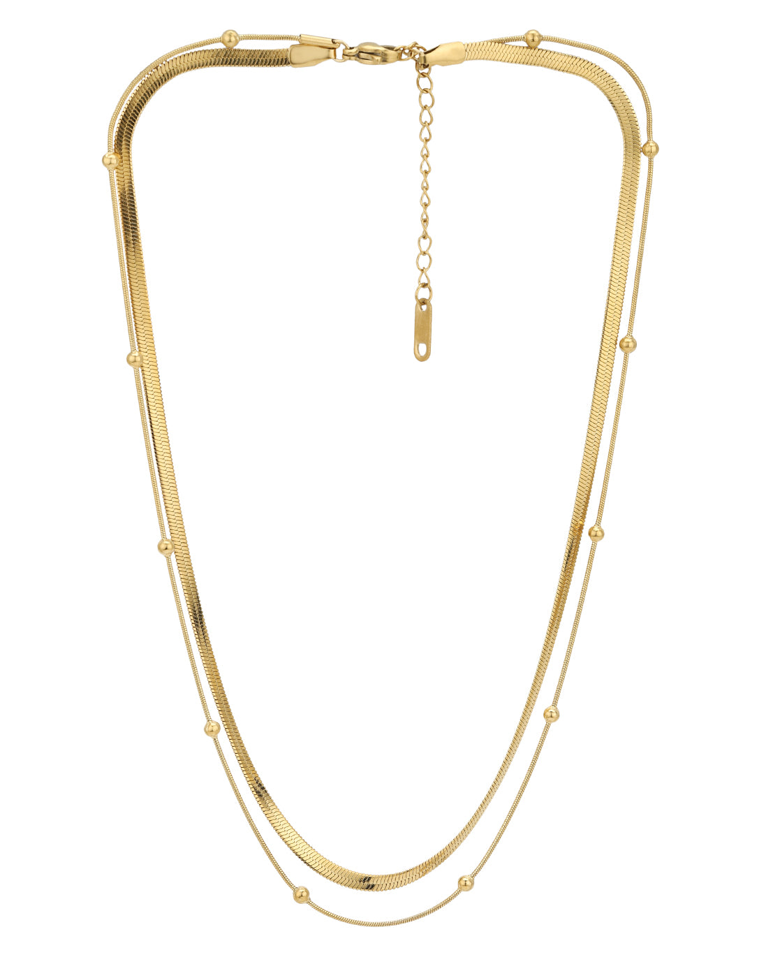 Gold Plated Snake &amp; Delicate Sphere Layered Necklace