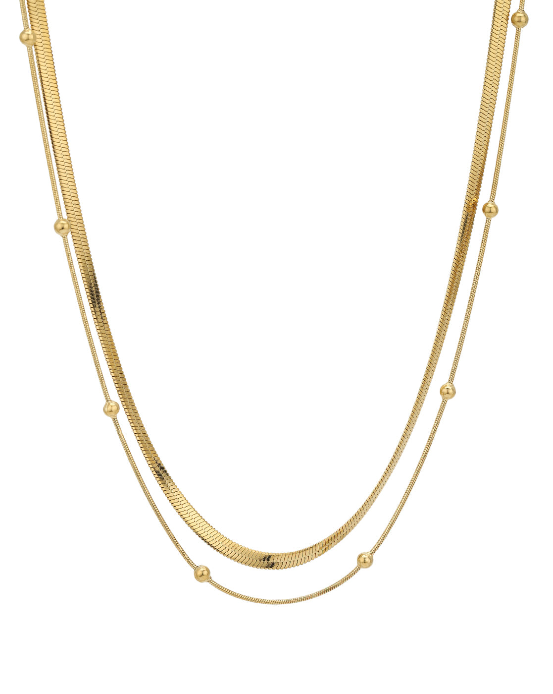 Gold Plated Snake &amp; Delicate Sphere Layered Necklace