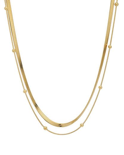 Gold Plated Snake &amp; Delicate Sphere Layered Necklace