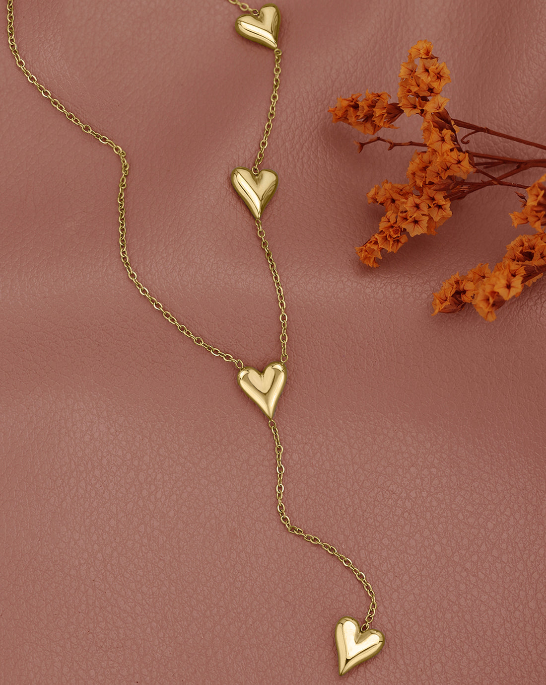 Gold Plated Heart Lariat Necklace