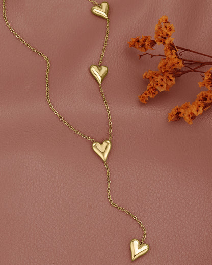 Gold Plated Heart Lariat Necklace