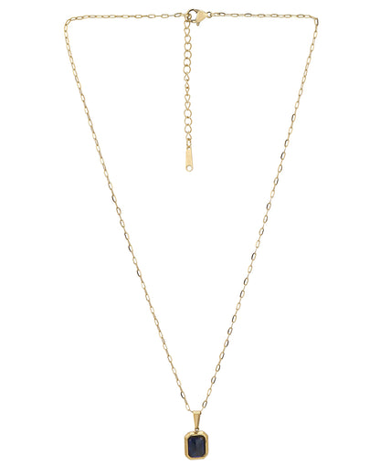 Gold Plated Everyday Blue Crystal Square Pendant and Chain