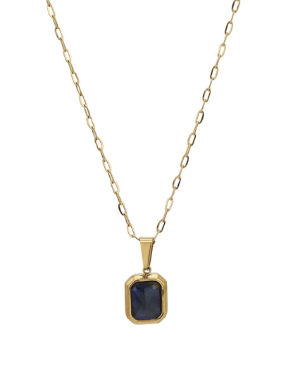 Gold Plated Everyday Blue Crystal Square Pendant and Chain