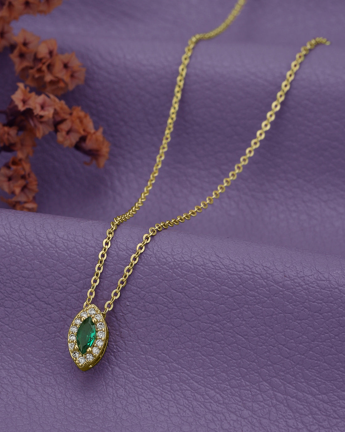 Gold Plated Green CZ Oval Necklace