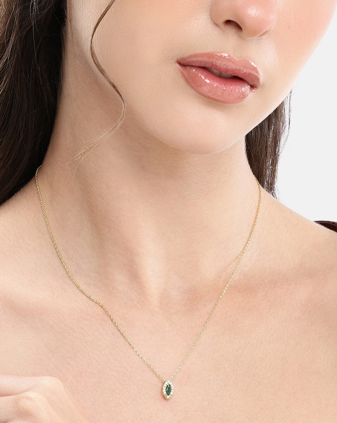 Gold Plated Green CZ Oval Necklace