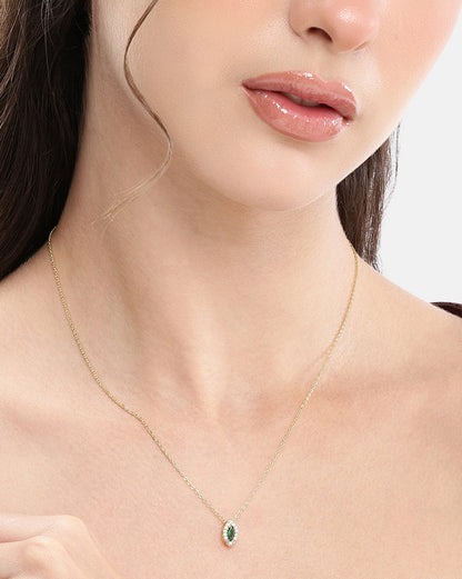 Gold Plated Green CZ Oval Necklace