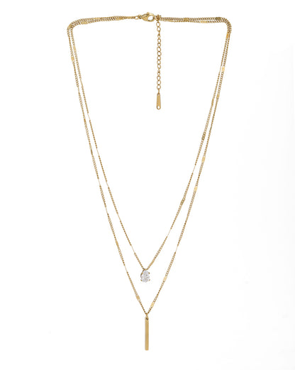 Gold Plated CZ and Bar Layered Necklace