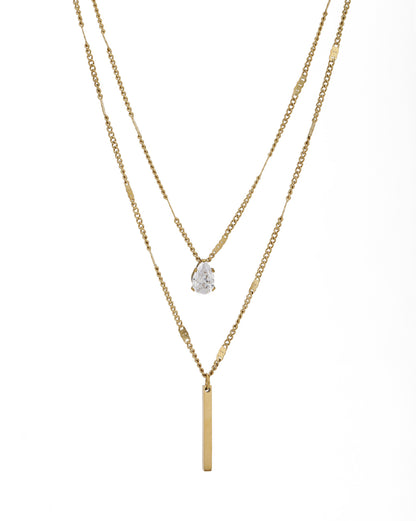 Gold Plated CZ and Bar Layered Necklace