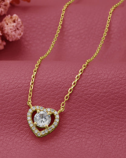 18kt Gold Plated CZ Heart Pendant and Chain Necklace