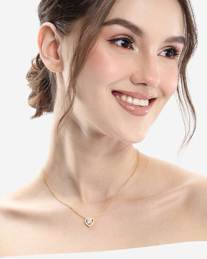 18kt Gold Plated CZ Heart Pendant and Chain Necklace
