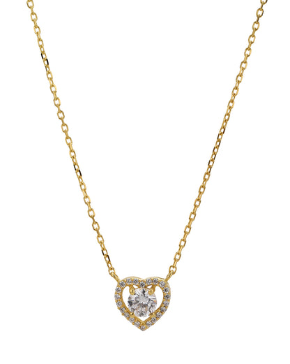 18kt Gold Plated CZ Heart Pendant and Chain Necklace
