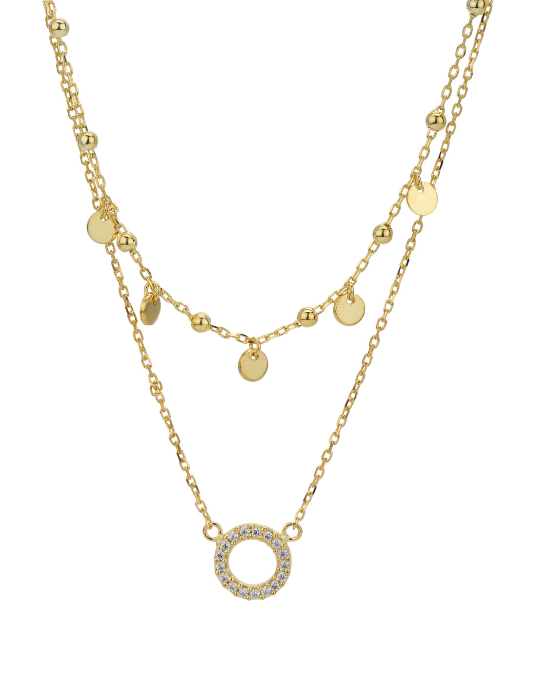 18kt Gold Plated CZ Circular Pendant Layered Necklace