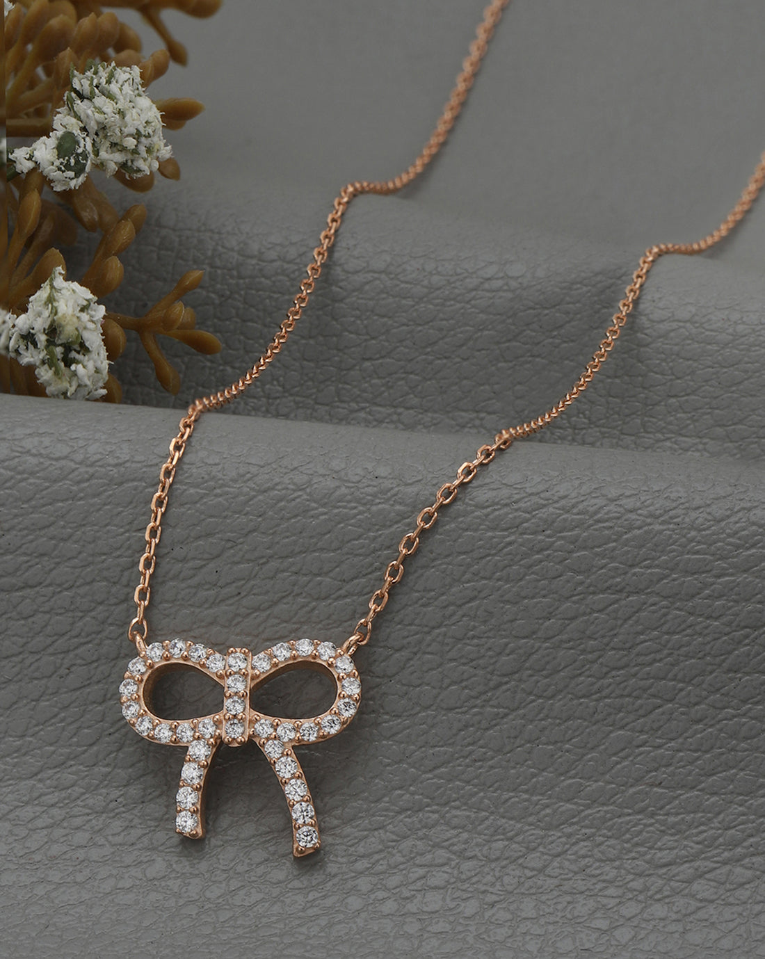 18kt Rose Gold Plated CZ Bow Necklace