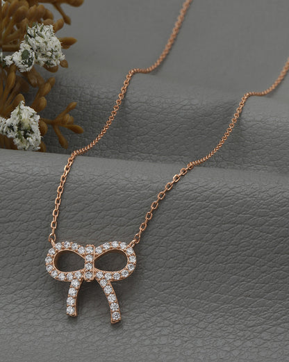 18kt Rose Gold Plated CZ Bow Necklace