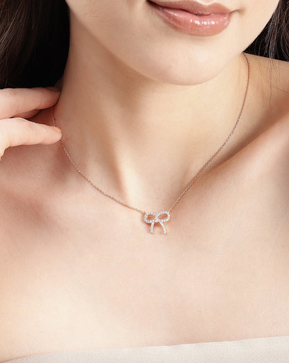 18kt Rose Gold Plated CZ Bow Necklace