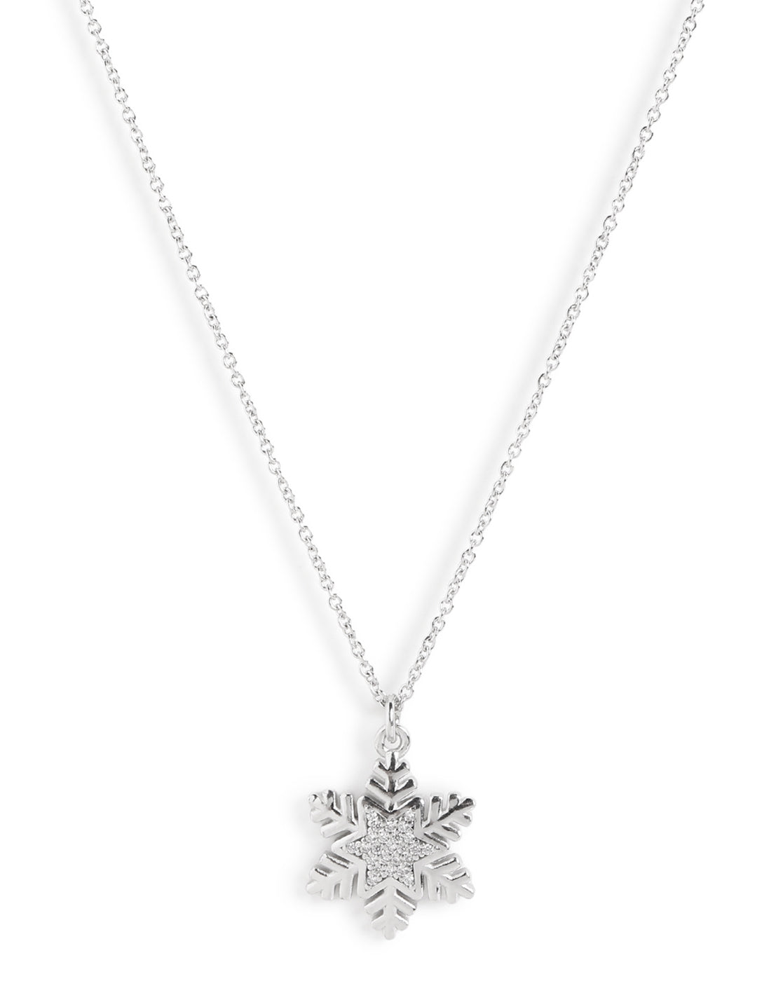 Rhodium Plated CZ Snowflake Pendant with Chain