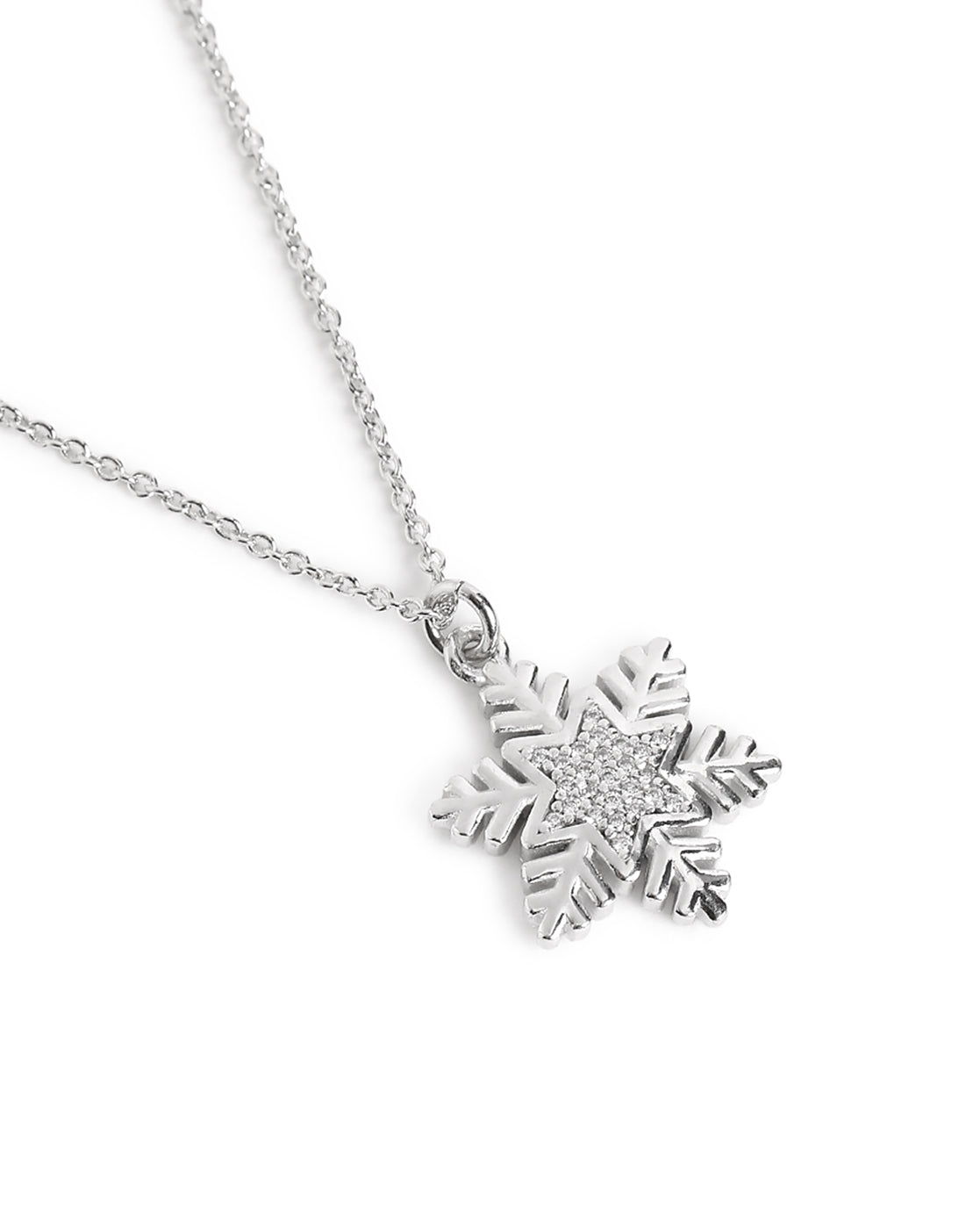 Rhodium Plated CZ Snowflake Pendant with Chain