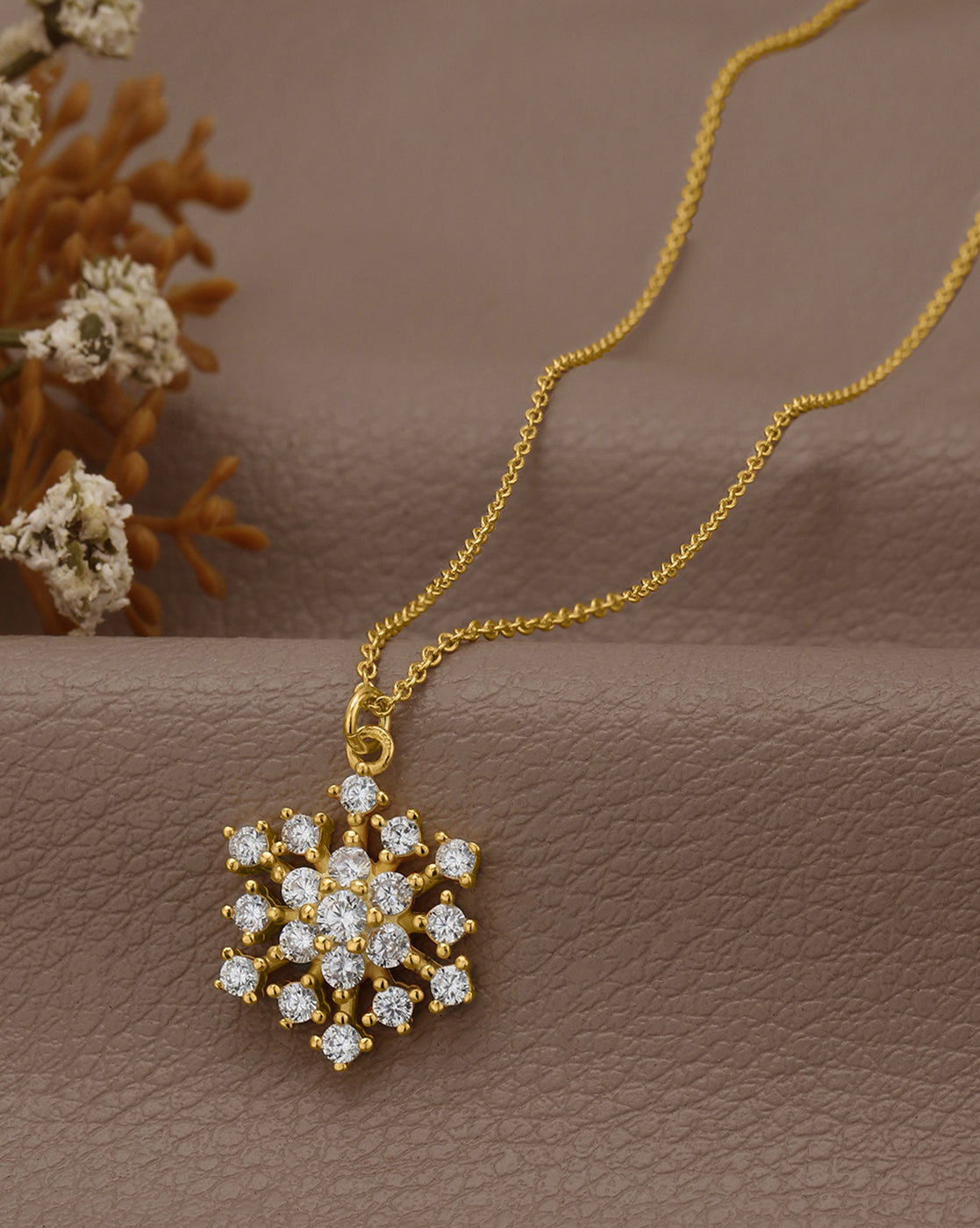 18kt Gold Plated CZ Snowflake Pendant with Chain